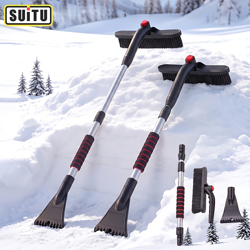 TEMU Suitu 2-in-1 Car And Ice Scraper, Retractable Handle, Grip, Paint-safe Bristles, Lightweight And Durable Car Snow Shovel, Ice Removal Tool For
