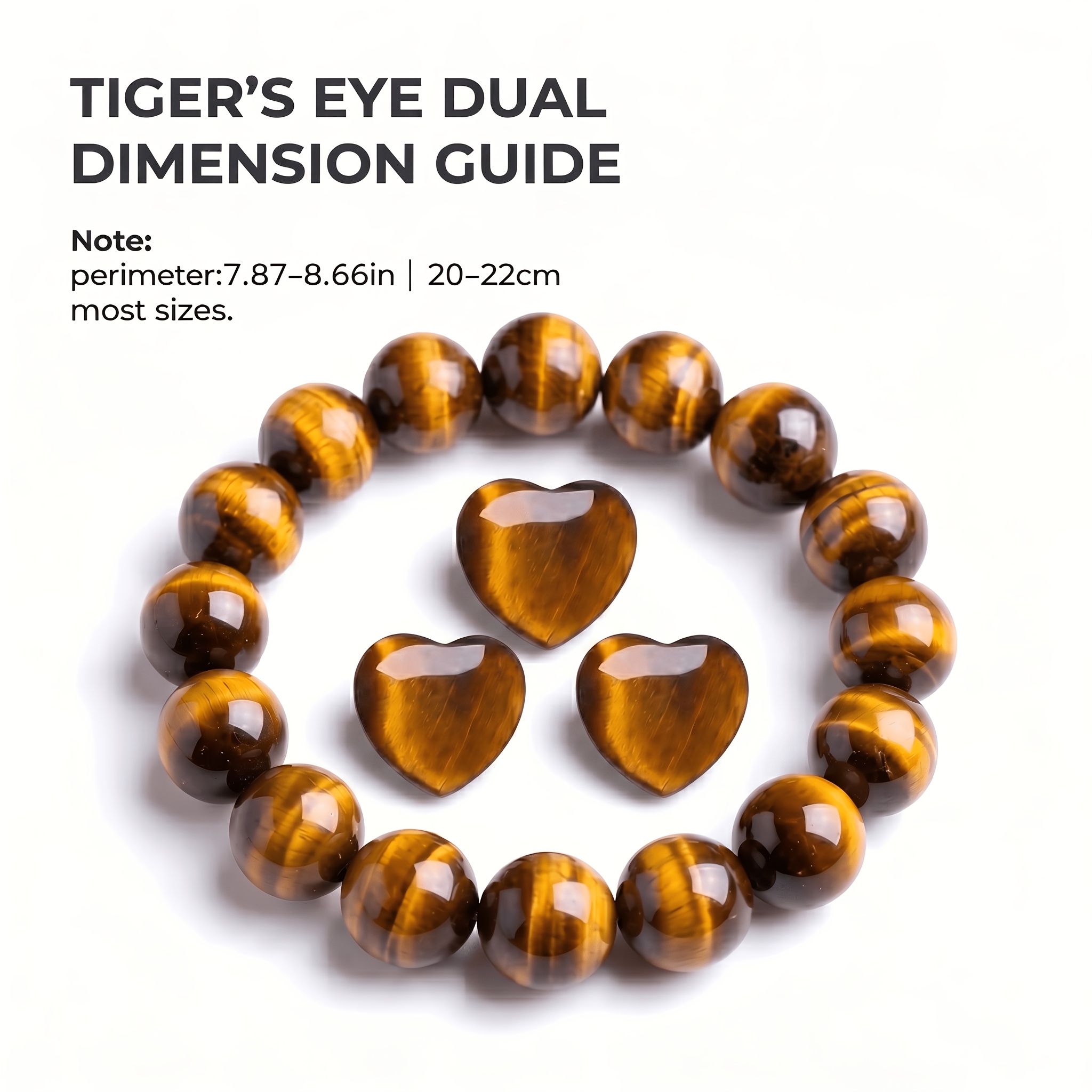 TEMU Ensemble de bijoux en œil de tigre, 4 pièces, bracelet et ornement de cœur, accessoires de mode ajustables pour hommes