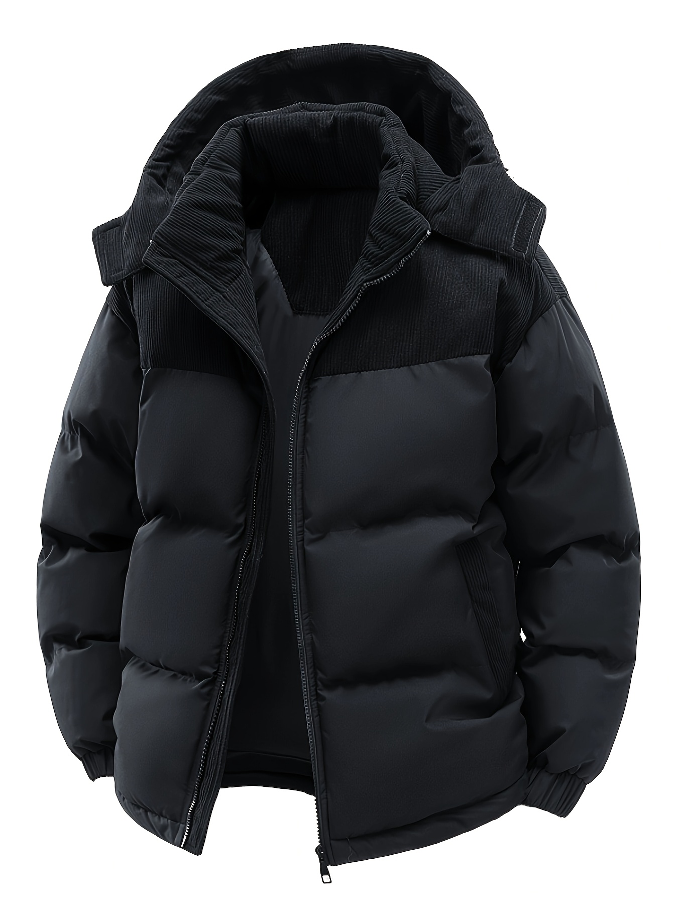 Winter Thickened Warm Contrast Color Unisex Jacket Casual Outdoor Warm Hooded Coat with Zipper Suitable for Hiking Skiing And Cold Weather
