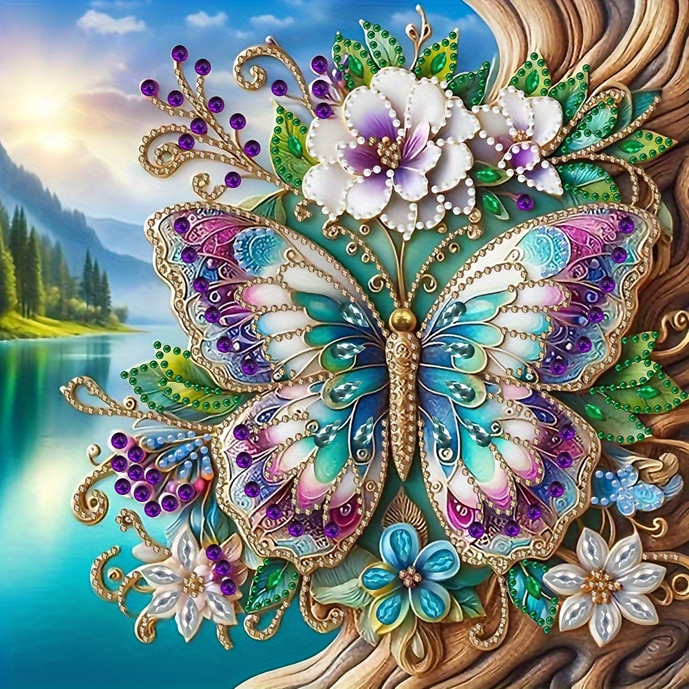 

1pc Butterfly Pattern Diamond Painting Kit: Create A 3d Mosaic Art With Irregular Shaped Diamonds - Perfect For Home Decor, Office, Or Party Decoration