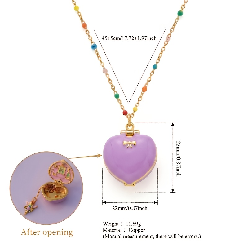 TEMU 1 pièce Collier pendentif 1 pièce Boîte magique ouvrable de cœur de style bohème - Boîte figurine miniature plaquée avec compartiment secret,