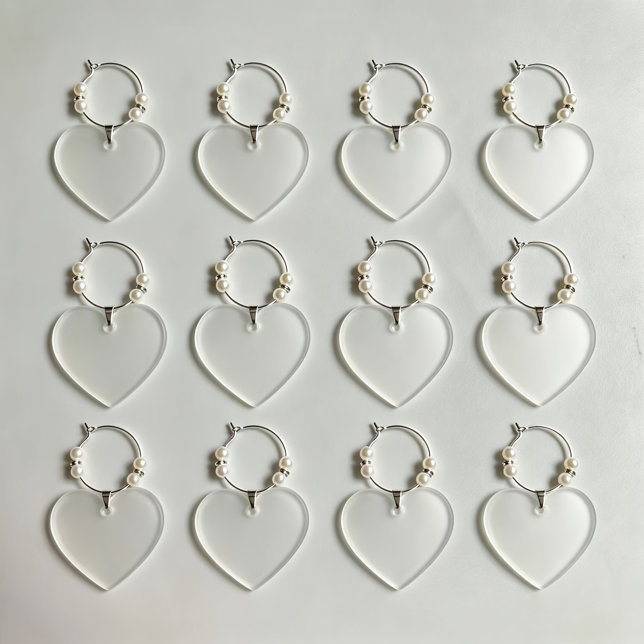 TEMU 10pcs Heart Clear Acrylic Wine Glass Charms, Pearl Metal Hoop Wine Glass Markers For Cocktail Party Wedding Bar Decor