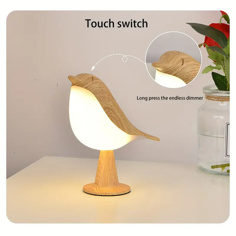1pc art bird led table lamp 3 level adjustable touch controlled night light rechargeable lithium battery plastic freestanding desk lamp with usb cable animal theme for room types maple leaf color Product details 4