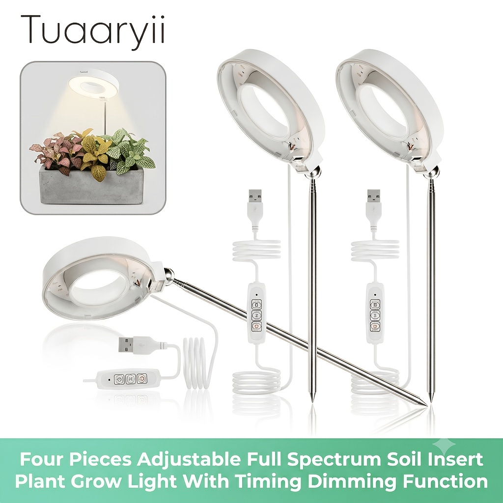 TEMU 3pcs Height Adjustable Indoor Potted Plant Grow Light With Detachable Magnetic Ring Lamp, Timing Fits All Plant Growth Cycles, Wide Light Needs