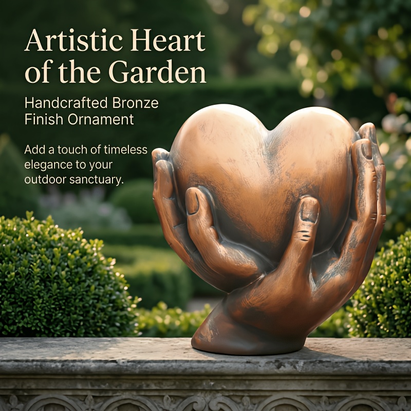 TEMU Statua da giardino con cuore, tenuta con entrambe , finitura , ornamento per esterni, artigianato decorativo per e prato. Statua da giardino con