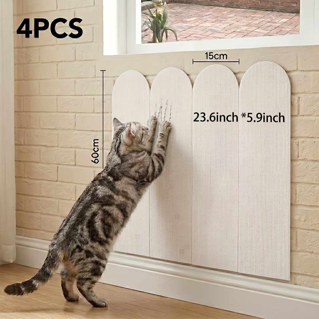 TEMU 4pcs Self-adhesive Cat Scratching Board, Combination Style, Striped Silent Texture, Thickened Material Resistant To Shedding. , Can Cover Wall ,