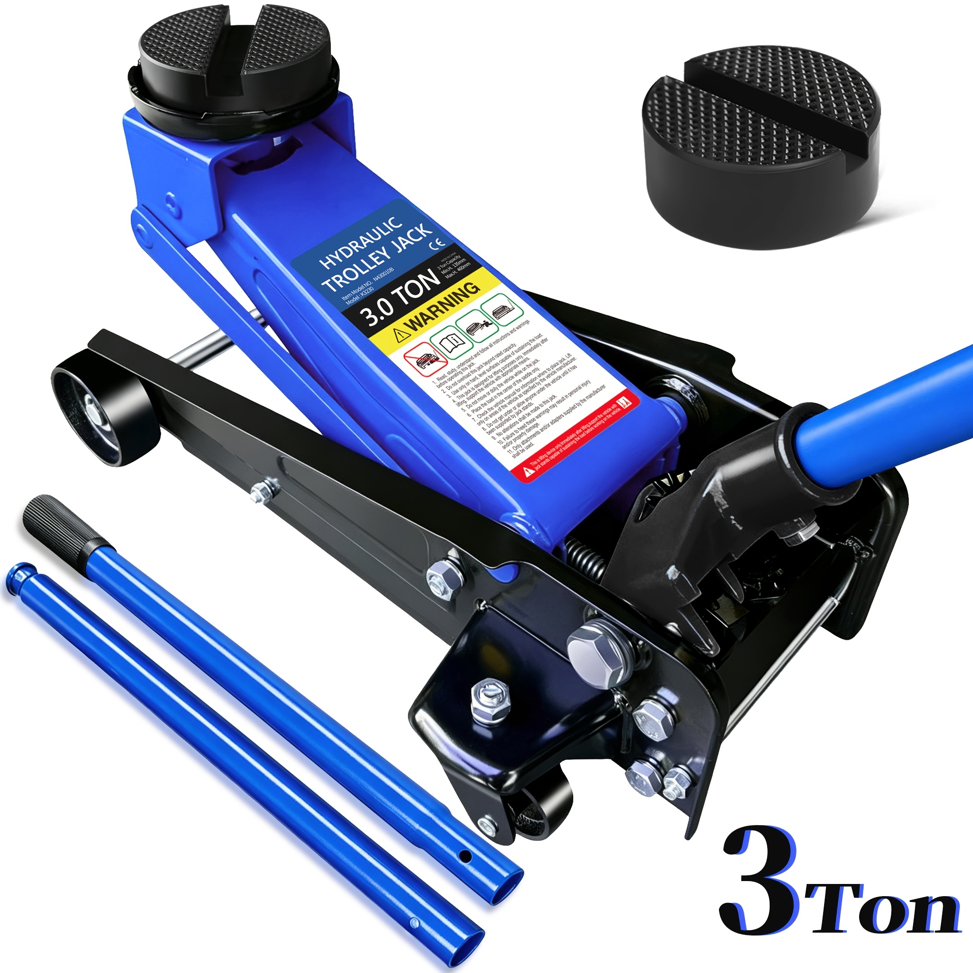TEMU 3 Ton Hydraulic Floor Jack, Heavy Duty Car Jack With 5.3"-18.1" Lifting Range, Portable Low Profile Trolley Jack For Car Suv Auto Repair Tire