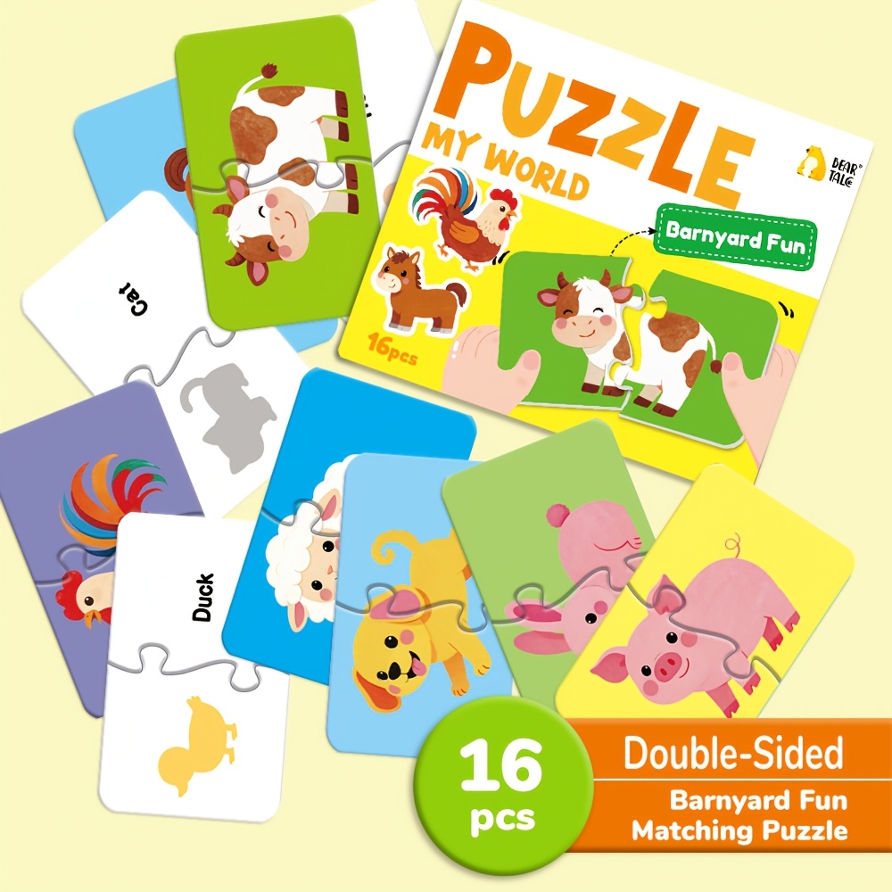 16pcs Educational Jigsaw Puzzles, Colorful Matching Puzzle with Farm Animals
