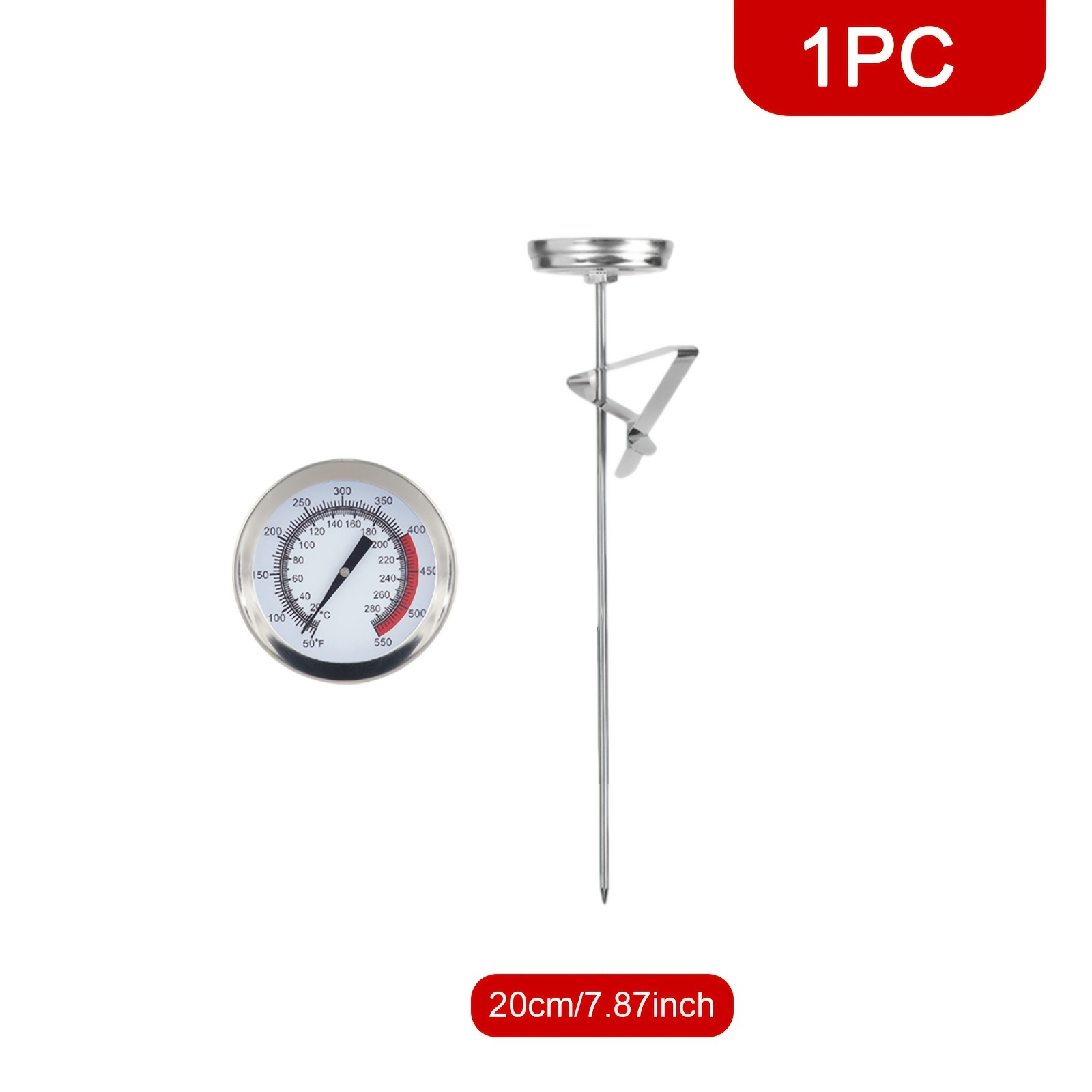 TEMU 1pc Candy Thermometer With Pot Clip, 8"/12"/15" Long Probe Deep Fry Thermometer For Oil, 304 Stainless Steel Meat Thermometer For Frying Turkey,