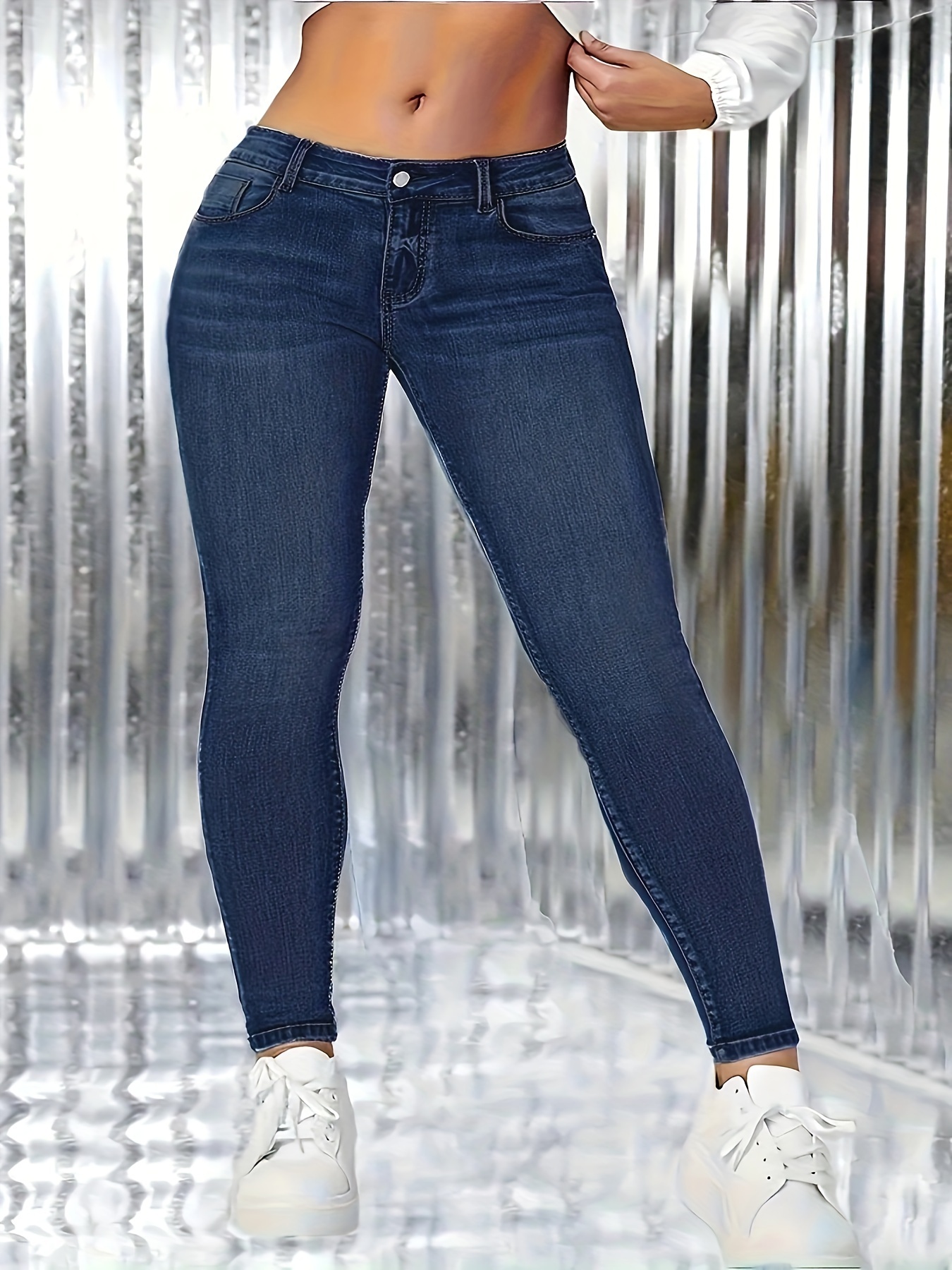 Plus Size Fashion Jeans, Women's Plus High * Hollow Out Slight Stretch  Denim Jeans