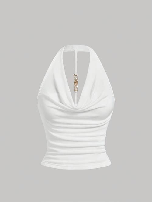 womens fashion halter neck back metal decoration suspender vest