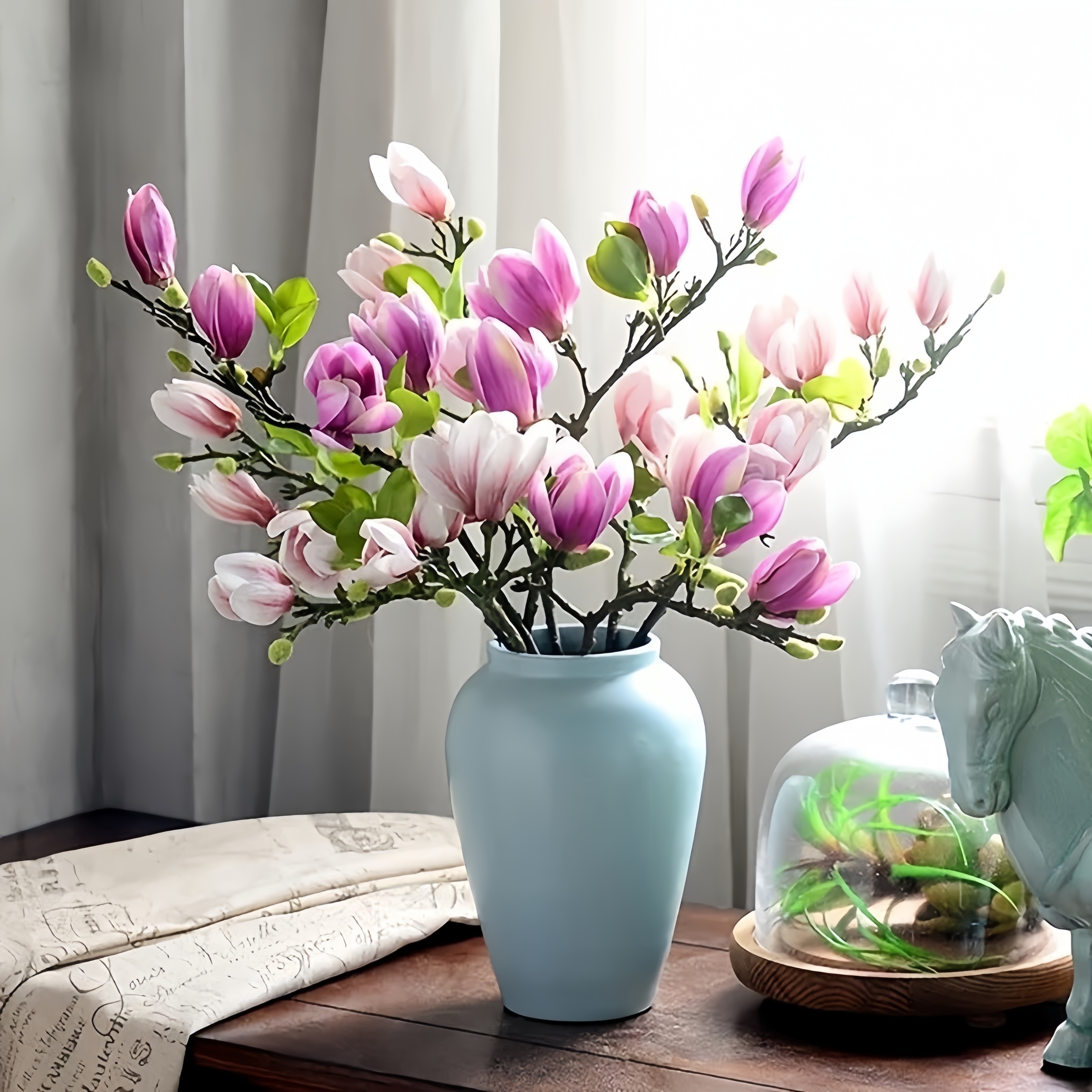 

Lifelike Magnolia Flower - Durable Plastic, Low-maintenance Decor For Living Room & Porch Artificial Plants For Home Decor Artificial Flowers For Home Decor