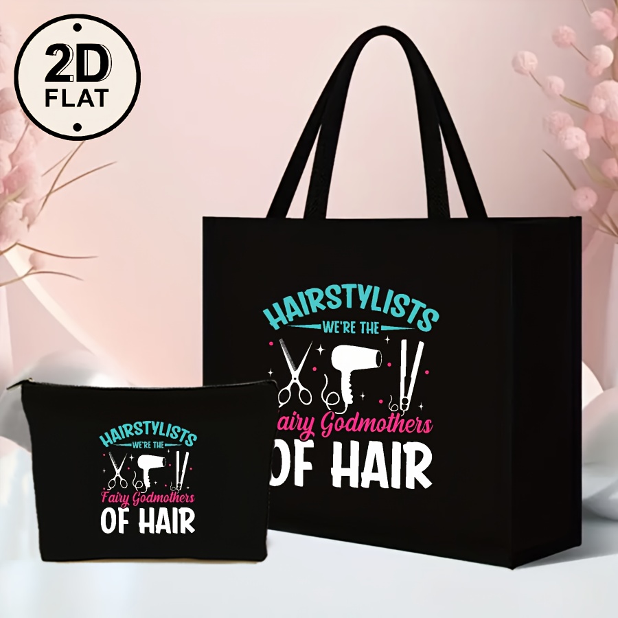 TEMU A Two-piece Set Of A Print Tote Bag For Haircuts - Made From Lightweight Fabric, Comes With A Convenient Handheld Pouch, Suitable For Shopping,