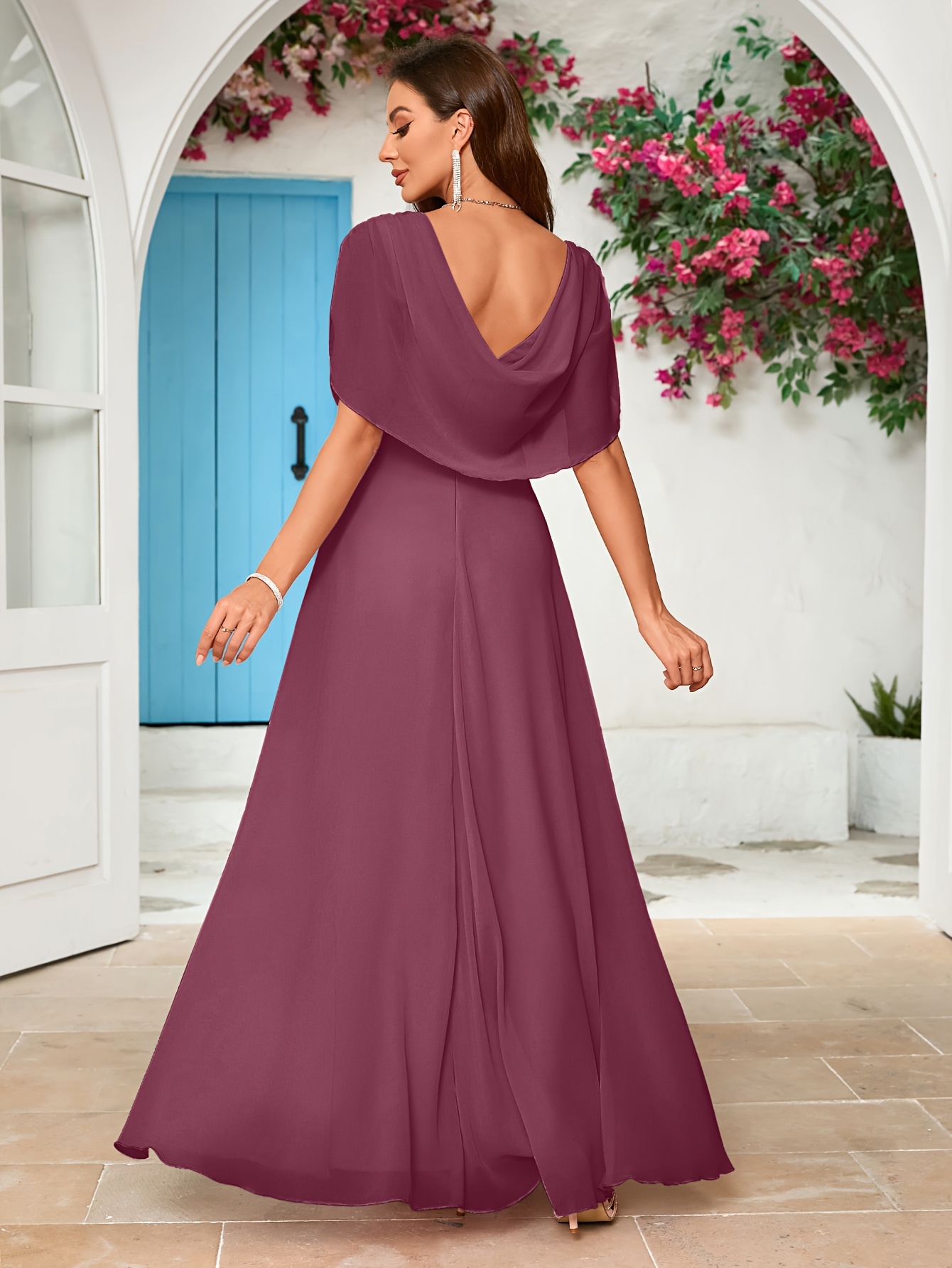 elegant womens fashion v neck pleated solid color chiffon - Temu United  Arab Emirates