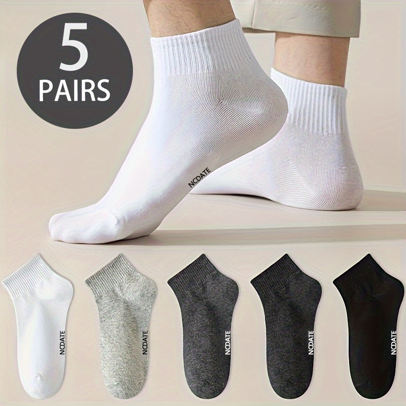 

5 Pairs Of Men's Trendy Simple Low Cut Ankle Socks, Anti Odor & Sweat Absorption Breathable Socks, For All Wearing