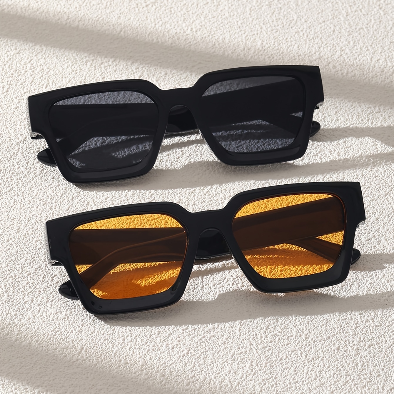 2pcs Large Square Frame Fashion Sunglasses, Protection, For Street Photography, Outdoor Travel, Driving, Fashion Accessory, Daily Use