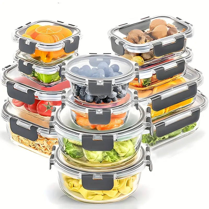24pcs glass food storage containers with 12 boxes 12 lids lids meal prep pantry kitchen storage containers for lunch leak proof airtight glass lunch bento boxes for microwave oven freezer and dishwasher Product details 0