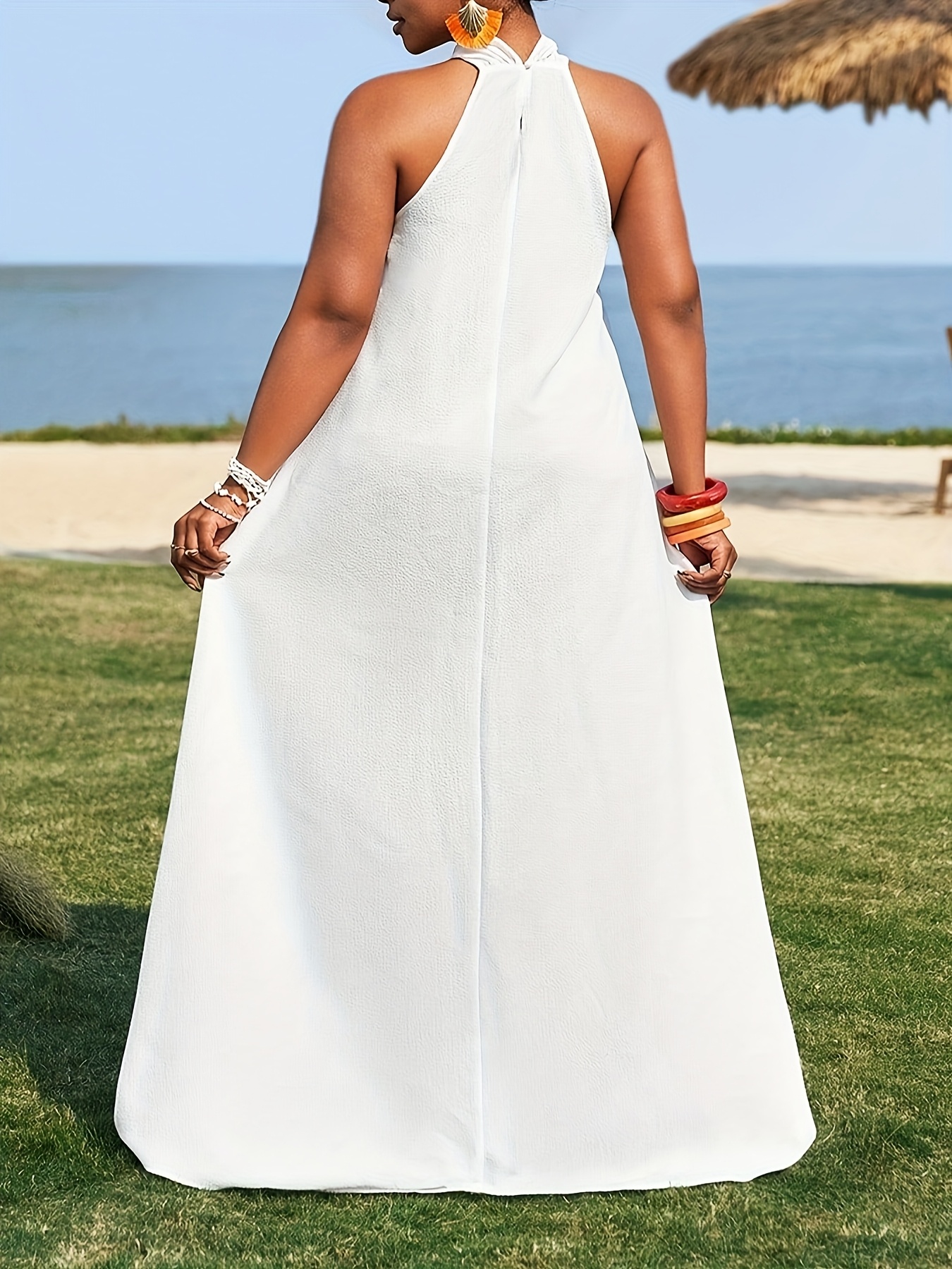 womens plus size sleeveless white dress a line silhouette - Temu Mauritius