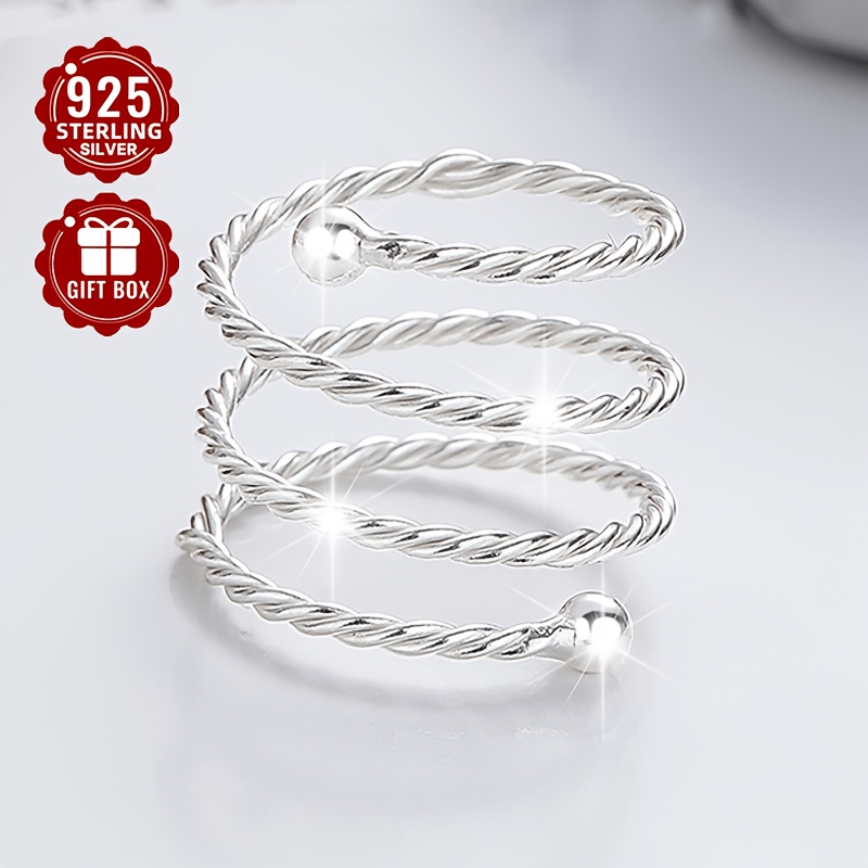 

1pc Vigg Elegant Simple 925 Sterling Silver Spiral For Women, Adjustable Twisted Knuckle Band, , Gift Box Included