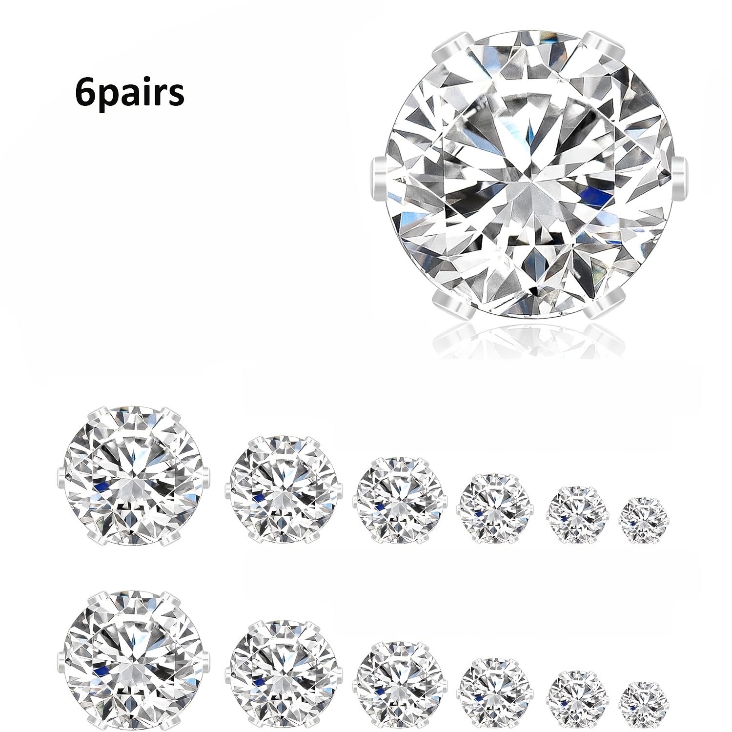 6 Pairs Cubic Zirconia Stud Earrings Set for Women
