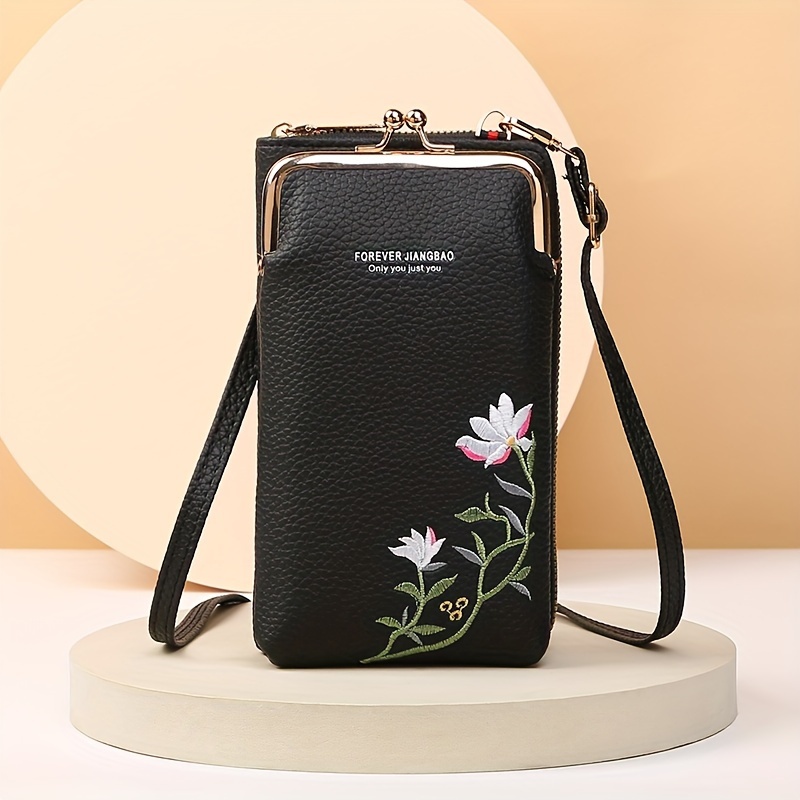 

's Embroidered Phone Bag - Fashionable Texture, , Zip