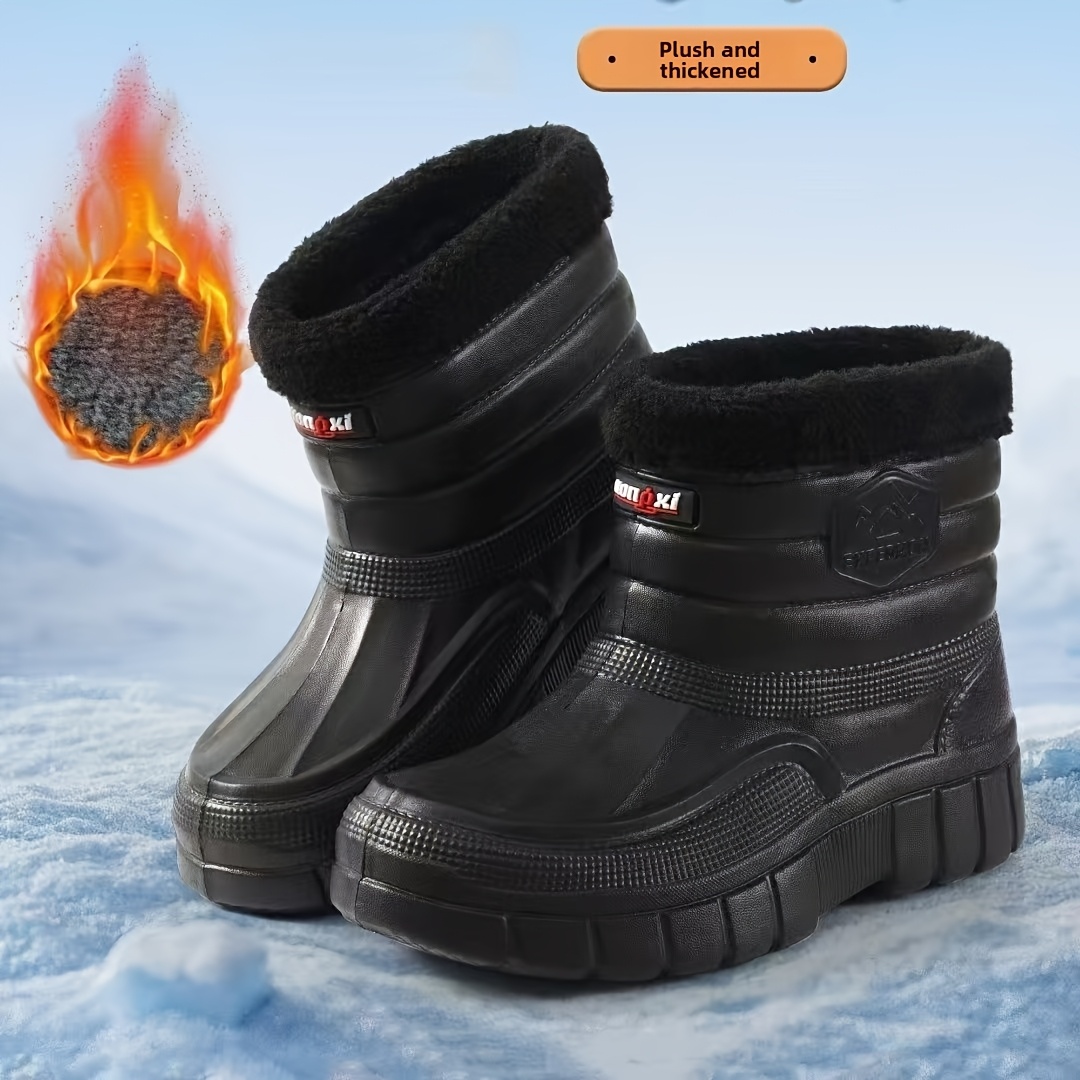 men s winter fleece-lined warm casual snow boots, slip-on outdoor waterproof rain shoes, laundry car cleaning kitchen work footwear - holiday gift. essential for   weather Product details 1
