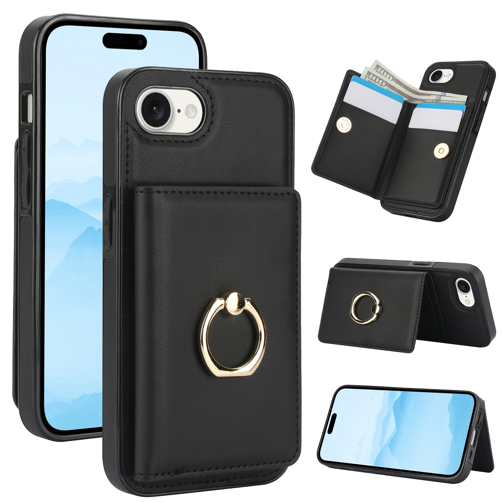 360° Rotation Ring Kickstand Wallet Case with Magnetic Clasp, Durable Shockproof Cover for iPhone 15 14 13 12 11 Pro Max SE 2022 with Card Holder - Image 12