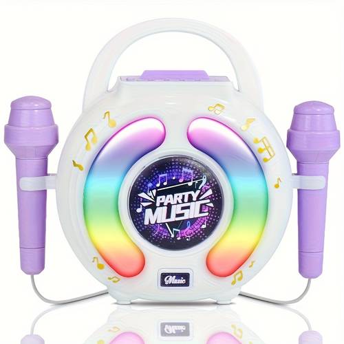circular wireless speaker karaoke machine with 2 microphones portable music toy with light recording voice change function aa battery powered 36v for boys girls gift idea karaoke accessories voice change feature durable plastic body