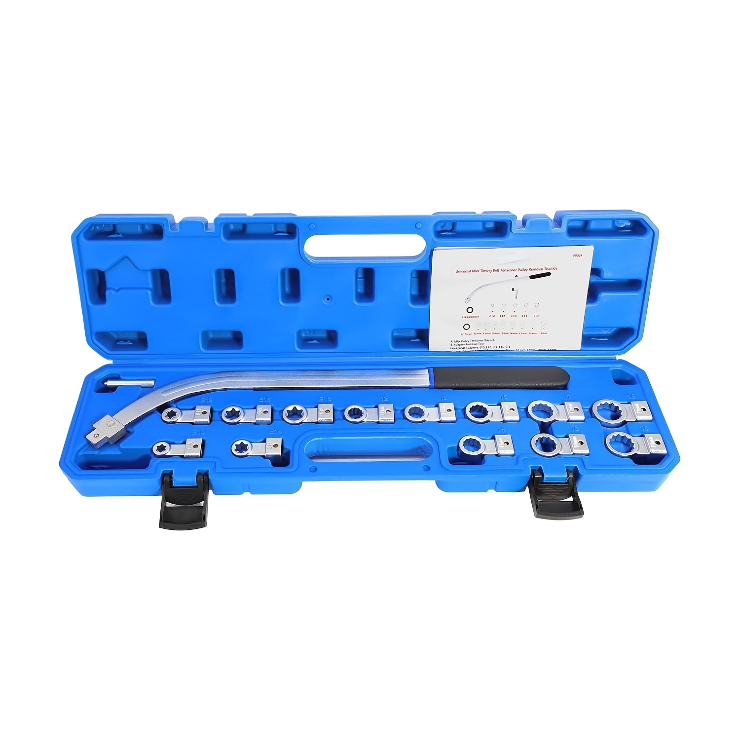 Image of 15pcs Idler Timing Belt Tensioner Pulley Removal Tool Kit Universal Auxiliary Idler Adjustment Wrench With Hex And Dodecagonal Adapters