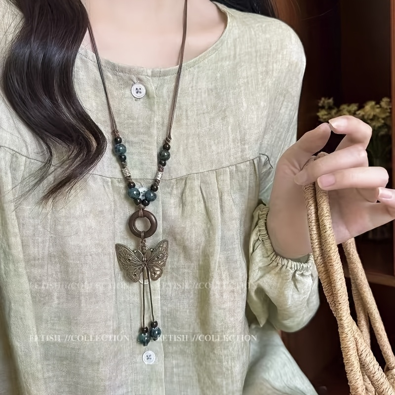 TEMU Collar de estilo bohemio para mujer, collar largo con colgante tejido de con cuentas hechas a vintage, adecuado para uso diario