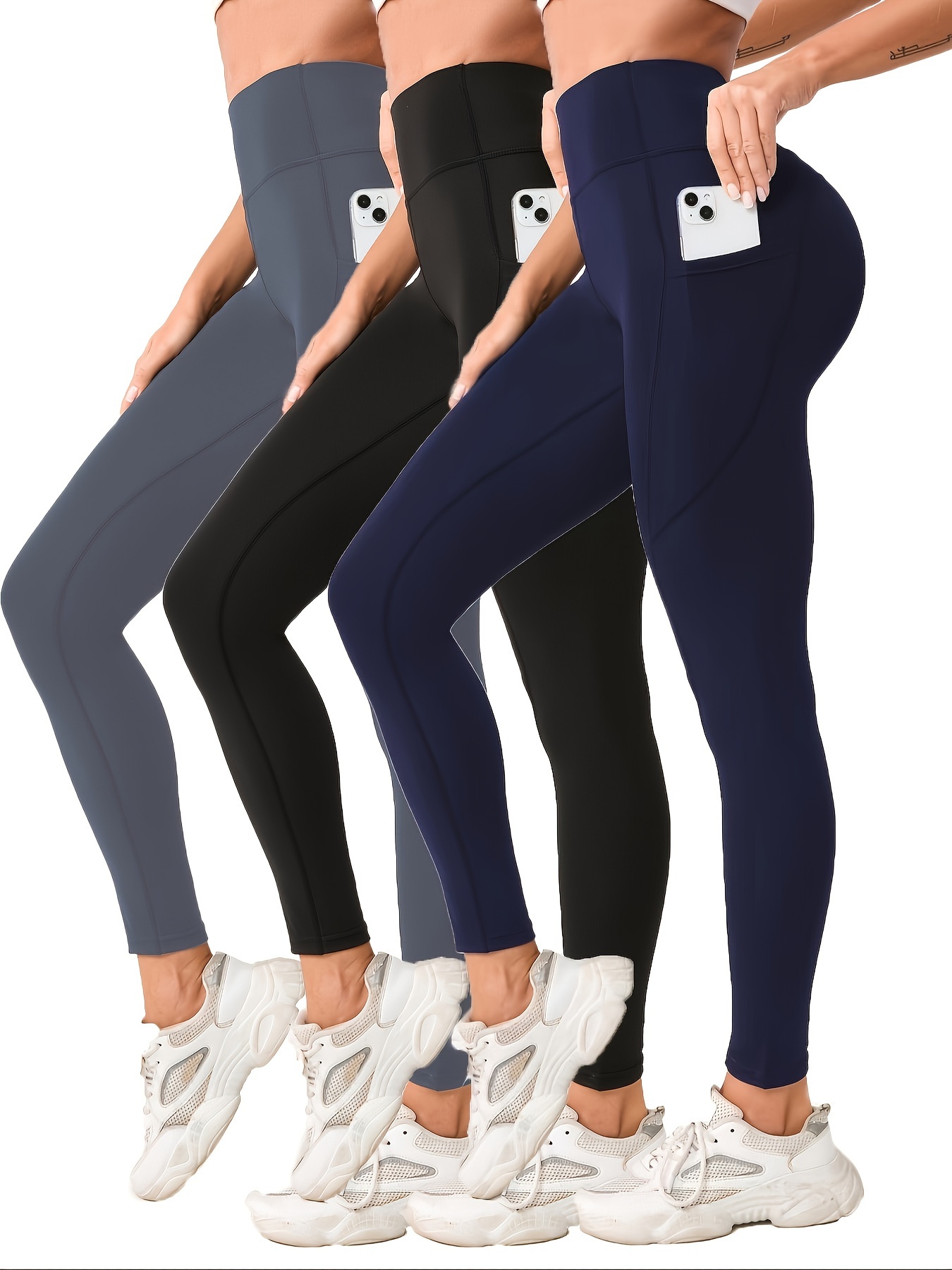 High waist Yoga Leggings Pockets Tummy Control Workout Pants - Temu