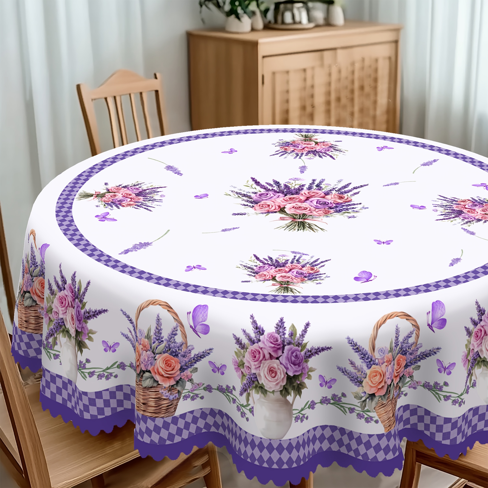 

1pc Spring Floral Polyester Round Tablecloth - Machine Washable, Woven, No , Iron Safe, For Easter, Valentine's & Day - Party & Home Decor Accessory