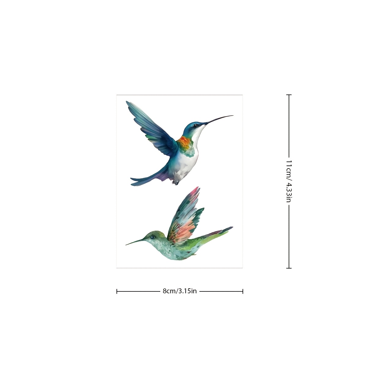 Image of 8pcs Vibrant Hummingbird Temporary Tattoos - Waterproof & Sweatproof Body Art Stickers For , Wrists, And More - Designs For