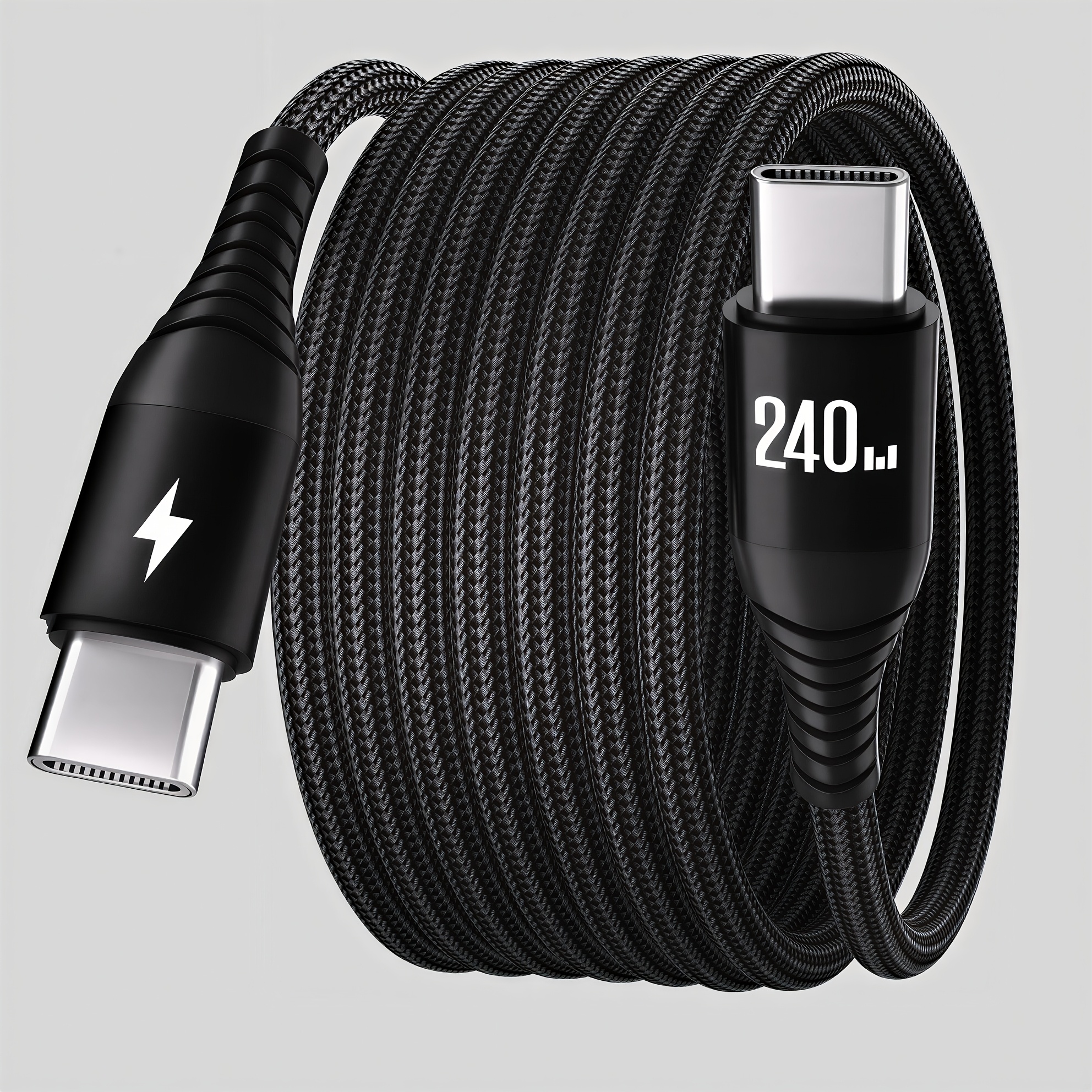 TEMU 240w Usb C To C Fast Charging Cable, Braided Nylon Type C Charger Cord, High Speed Data Sync Line For Iphone 17/16/15, For S24/s23, For Macbook,