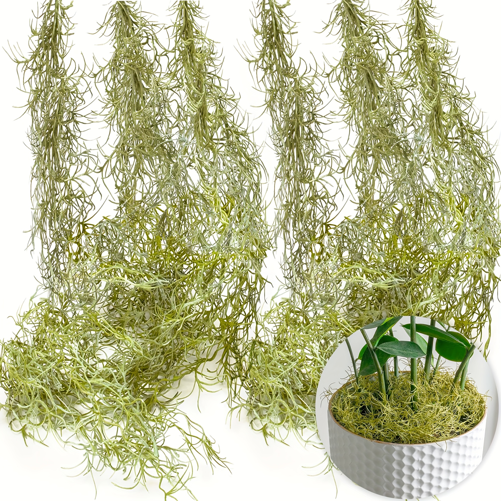 6-pack Artificial Spanish Moss, Fake Moss Hanging Vines And Moss For Plants - Artificial Succulent Plants Living Room Bedroom Wall Door Indoor Decorations Artificial Greenery Plant Home Decor