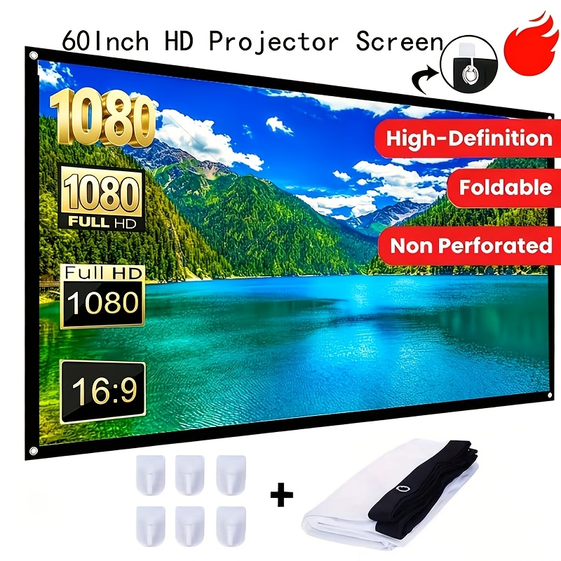 item picture 60 inch ultra hd home theater projection screen 16 9 designed specifically for projectors for home theaters compatible with smartphones laptops for home office parties projector not included
