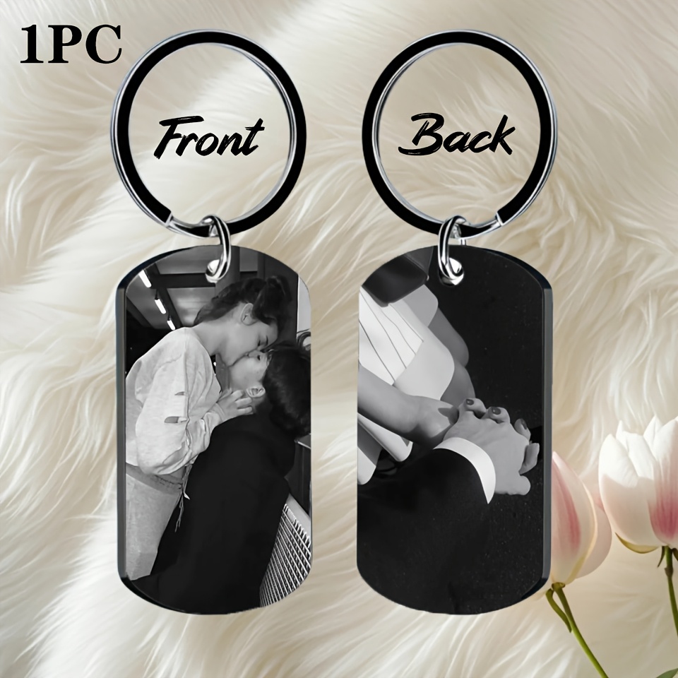 

Custom Photo Keychain - Personalized Stainless Steel Gift With Engraved Image/text/dog Tag, Funky Style, Laser-cut, Ideal For Couples, Valentine's Day, Christmas Present