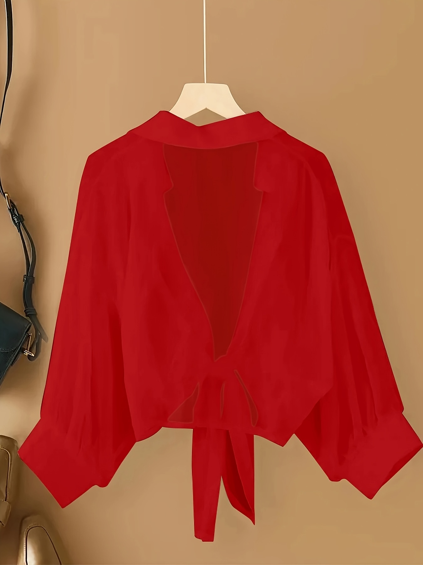 Plus Size Women's Lightweight Semi-Sheer Chiffon Cardigan - Short Sleeve Open Front Cover-Up with Front Bow Tie Detail, Beach Cover-Up for Swimsuits, Casual Elegance All-Season Machine Washable, Seasonal Fashion | Feminine Bow Detail | Soft Drape Fabric