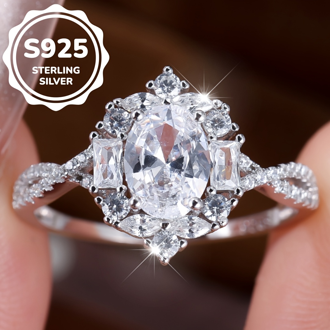 

3.6g S925 Pure Silvery Luxury Zirconia Large Ring For Women, Wedding And Engagement Gift With Box