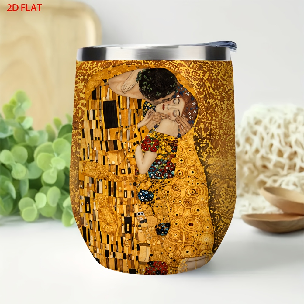 TEMU 1pc 12oz Insulated Egg Tumbler, 2d Flat Printing, Classic By Gustav Klimt For Art Print, Ideal For Daily Drinking Travel Outdoor Use, Great Gift