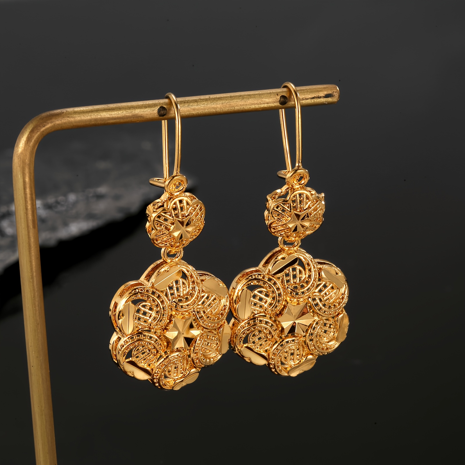 Women's Vintage 22K Gold-Plated Flower Design Earrings