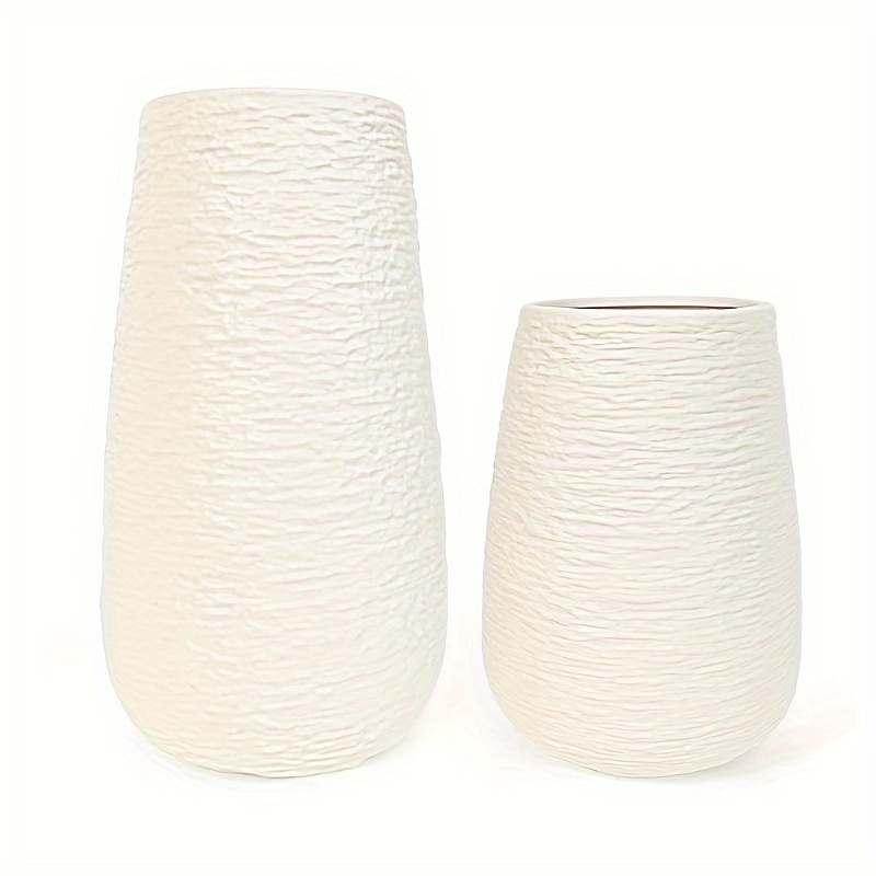TEMU White Ceramic Vases Set Of 2, Home Vases Boho Stereo Grain Table Decorative Vases For Bedroom, Living Room, Office Table Home Gift Women