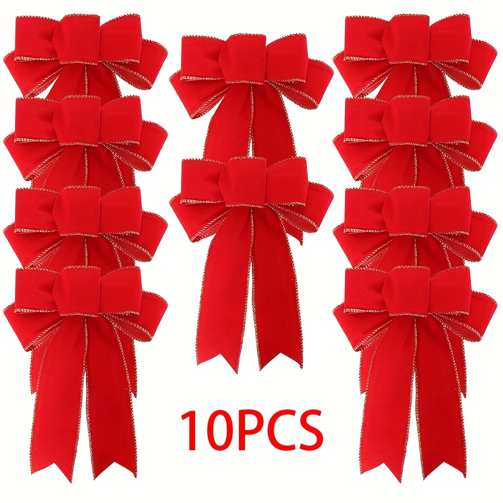TEMU Large Tree Bows Measuring 7.5"x9" (10-pack) Made Of Velvet With A Glittery , Perfect For Decorating Wreaths, Fireplaces, Fences, Stair Railings,