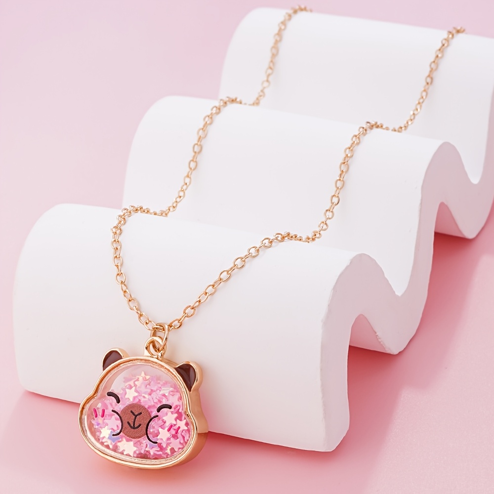 TEMU 1pc Collier avec Pendentif Capybara pour Filles, Bijou d' Remue-Méninges Coloré avec des Sequins d'Étoiles, Collier de Mode Créatif et Original