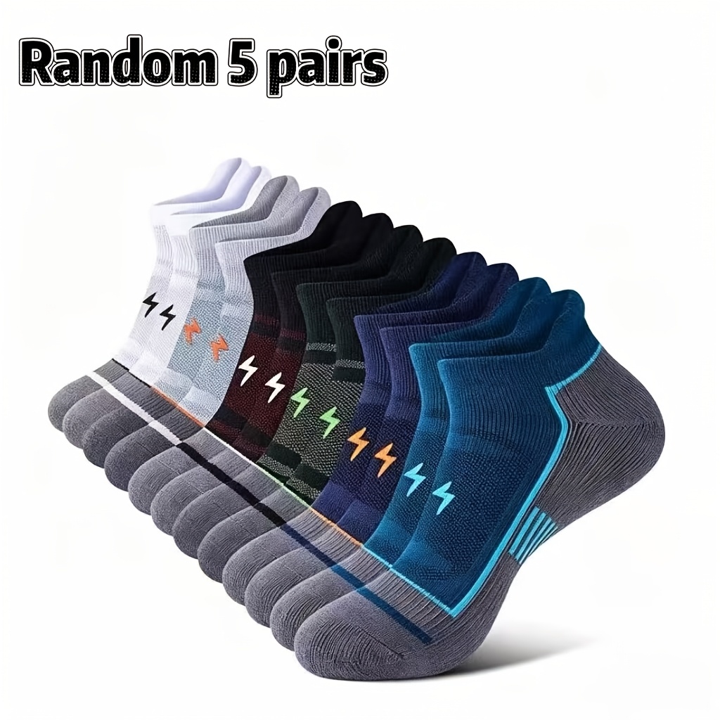 TEMU Lot de 5 paires aléatoires de collants unisexes en respirante et chaussettes de sport tricotées à coupe basse - Évacuant l'humidité, soutien de