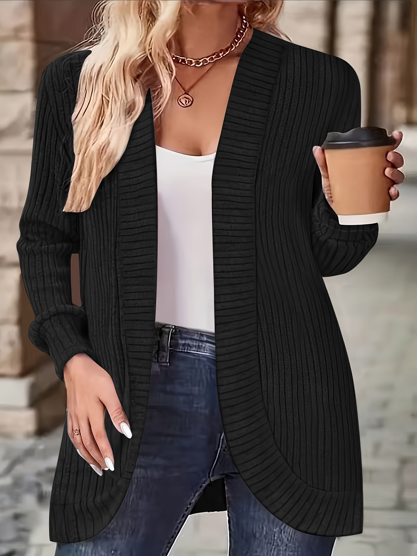 womens plus size casual open front long sleeve cardigan Temu