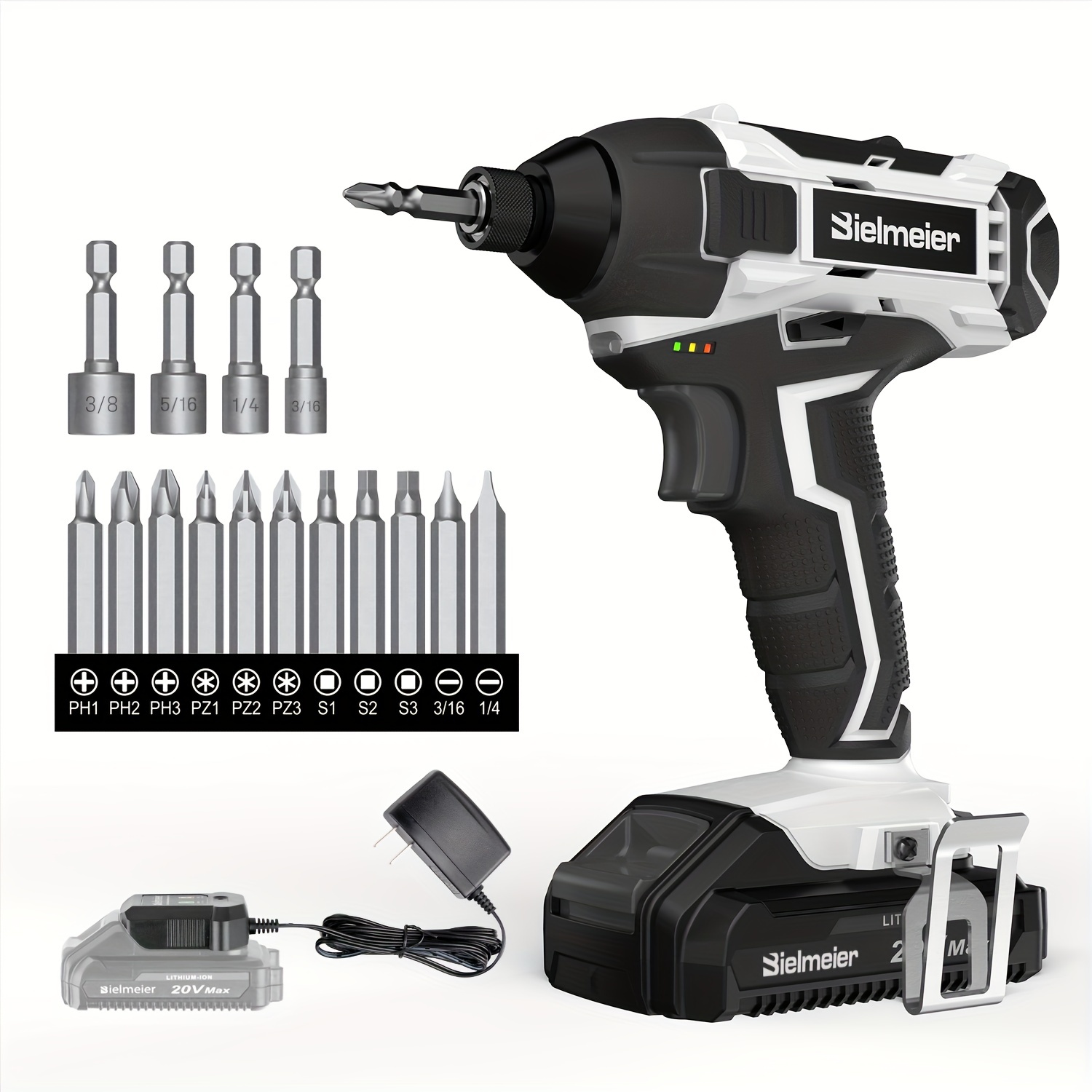 

Bielmeier Cordless 1/4" Impact Driver Kit - Compact, , 20v Impact Drill With 3200 Rpm Torque, Includes -piece Socket/bit Set, Battery, And Quick Charger, Ideal For Home Diy Tasks, Tools Accessory