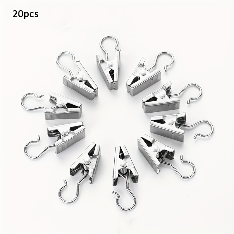 

20pcs Stainless Steel Curtain Clips - Flat Hooks For Home Decor, Treatment Holdbacks