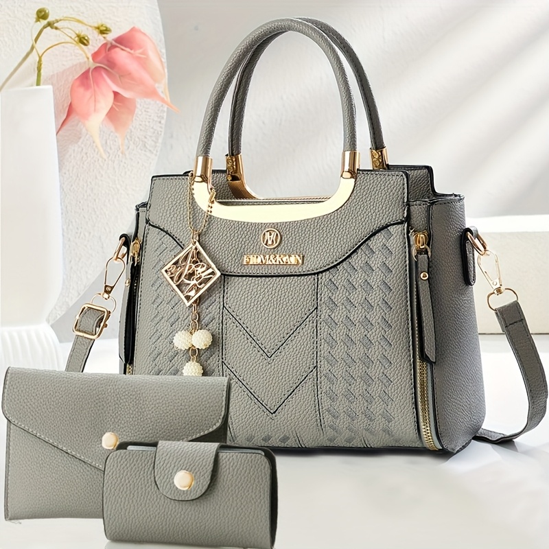 Ensemble Sacs Femme – Lot 3 Pièces Matelassé Premium Ensemble de Sacs pour Femmes : Petit Sac à Main, Sac Cadeau de Vacances, Sac Bandoulière, Sac Fourre-Tout, Imprimé, Design Matelassé, Design de Niche avec une Touche Premium, Tendance, Nouvelle Arrivée, Ensemble Multi-Pièces, Sac Décontracté Adapté à Diverses Occasions Quotidiennes comme Sorties et