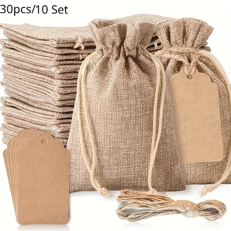 

30pcs Sacs Cadeaux en Lin Premium avec Cordon & Étiquettes - 4x6" Réutilisables, Parfaits pour Cadeaux de Mariage, Pochettes à Bijoux de Fête, Artisanat de Noël DIY, Idéaux pour Noël